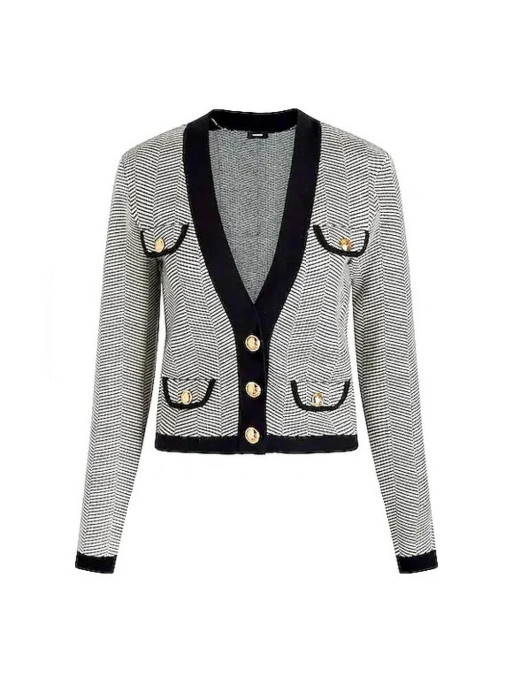 NWT Express sz L Tipped Striped Novelty Button Sweater Lady Jacket cardigan